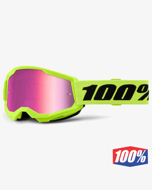 100% STRATA 2 JUNIOR YELLOW GOGGLE - PINK MIRROR LENS